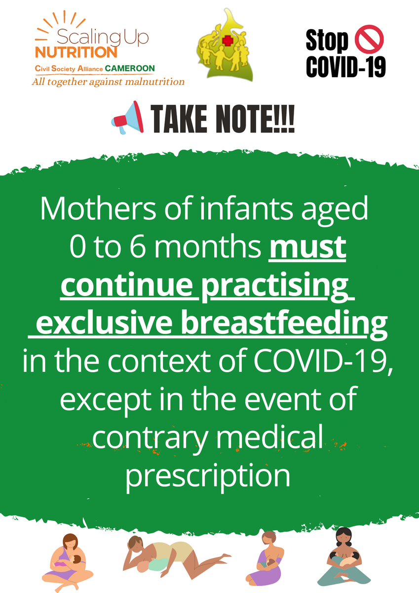 If there be one sure remedy to curb infant mortality, it is #Breastfeeding.
As the world #breastfeedingweek #2020 theme goes, "Support breastfeeding for a healthier planet". 
The SUN Civil Society Alliance in Cameroon joins their voice to the world amidst COVID-19 to say👇👇👇