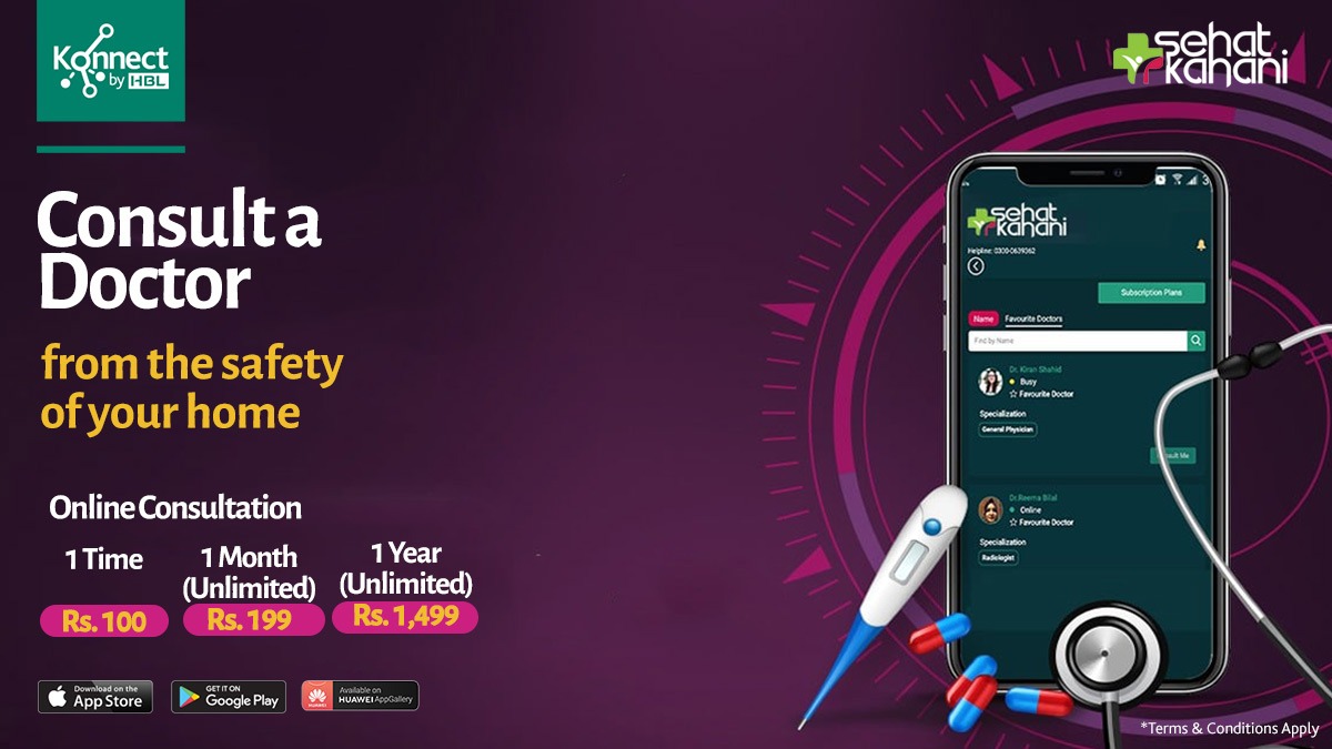 Safe and convenient online doctor consultations with Konnect App!

Simply register yourself on Konnect App and choose a one time, monthly or yearly package from the Health widget

Download now: bit.ly/2CbjApE

#KonnectbyHBL #AbLifeHaiSimple #OnlineConsultation