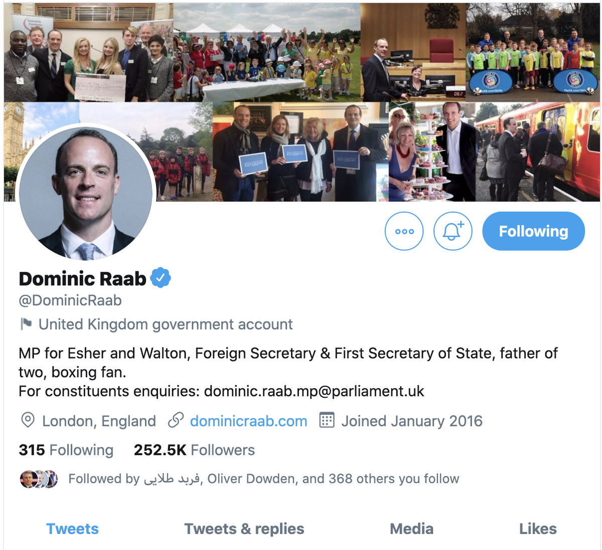 The exact same labelling system has been applied to UK government accounts.  @10DowningStreet has been labelled, but  @BorisJohnson has not. Foreign Secretary  @DominicRaab has also been labelled
