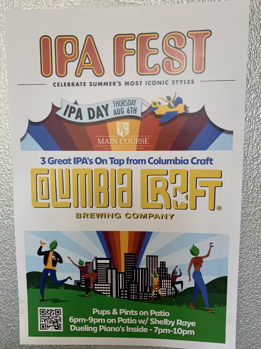 weirdbeerguysc's tweet image. It’s #NationalIPADay so come see me &amp;amp; talk IPA’s tonight @MainCourseSC $3 IPA’s Featuring 3 Great Selections from @Columbia_Craft including their Awesome West Coast IPA Present Tense! Also bring the dog to the Patio for #PupsnPints 6pm-9pm!