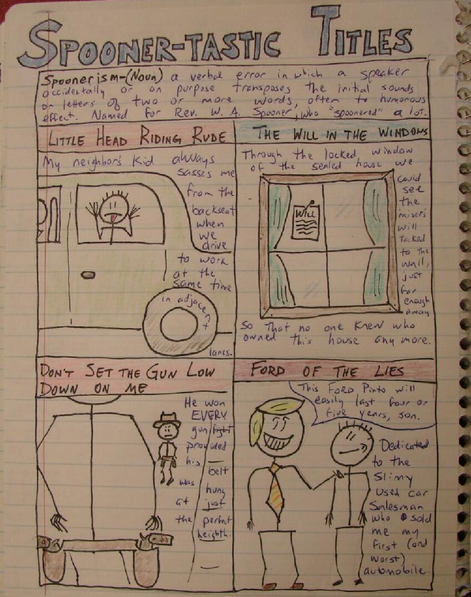 WritingFix's tweet image. Working on both writing challenges and introductory writing tasks for students at our #AlwaysWrite website.  Here's one of our free-to-use challenges: Spoonerism-inspired story titles: corbettharrison.com/spoonerism-tit…

#SpoonerismTitles #writinglessons #WritersNotebooks