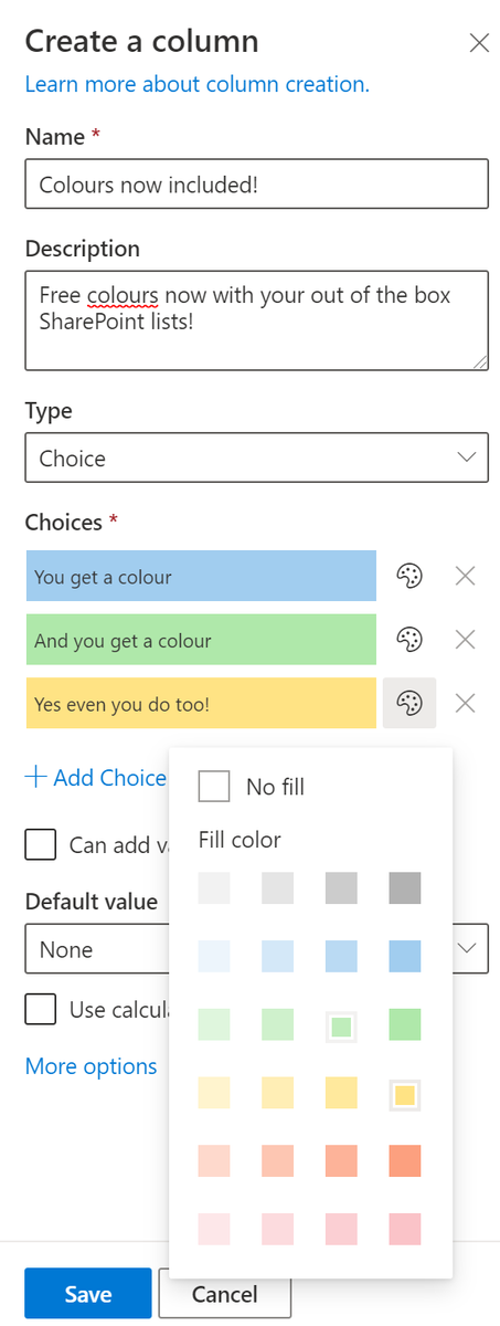 MichalPisarek's tweet photo. Great new capabilities for #Lists in #SharePoint Online! Now when you create a choice field you get too choose some colours for as well. Simple and slick thanks to the improvements in #MicrosoftLists #MS365 #SharePointModern https://t.co/o0DoQeXn6A