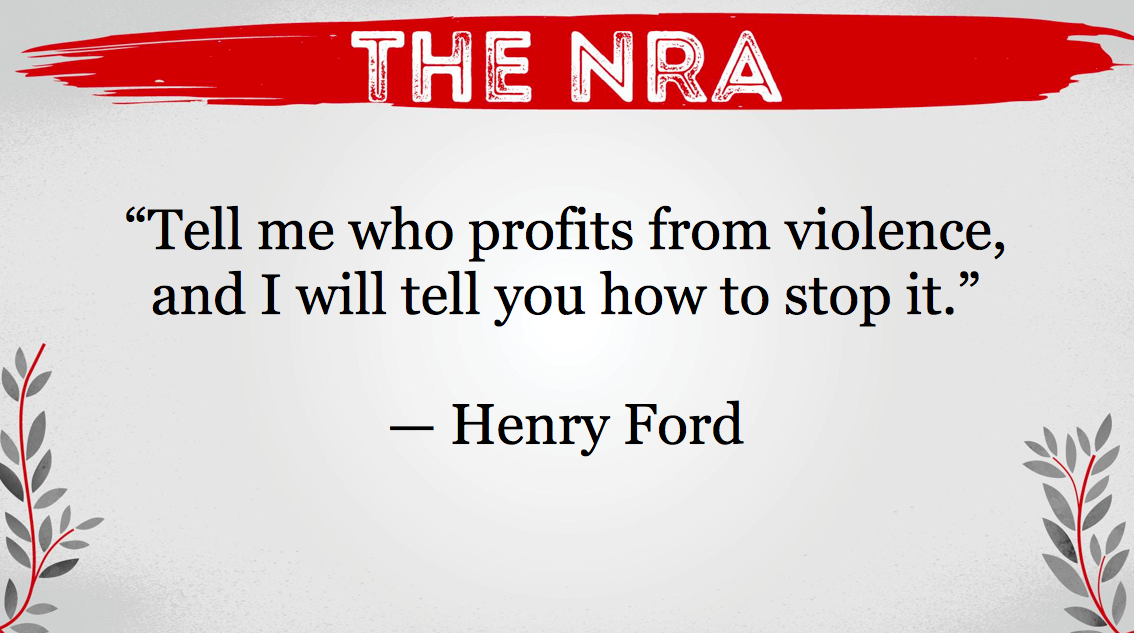 ShaneClaiborne's tweet photo. The problem is not gun owners.
The problem is gun extremists... and gun profiteers.
In the words of Henry Ford: "Tell me who profits from violence, and I will tell you how to stop it." 
#BeatingGuns #DissolveTheNRA https://t.co/NiH0PumLIc