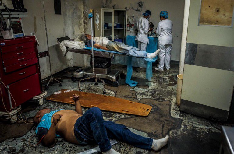 HOSPITALS IN VENEZUELA there’s no medical equipment, not even alcohol, cotton or even the most basic medical stuff people need. Of course there’s no water, sometimes hospitals go weeks without electricity, there’s no food and patients have to sleep on the floor
