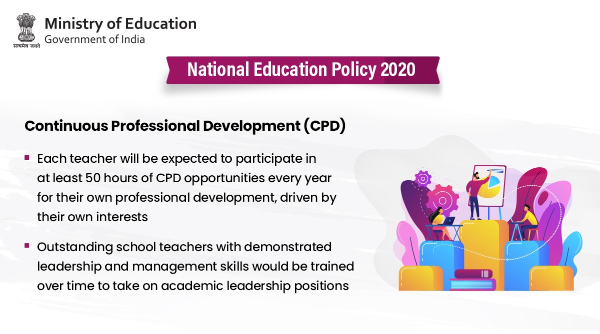 DrRPNishank's tweet photo. #NEP2020
CPD opportunities will cover:
👉Latest pedagogies regarding foundational literacy &amp; numeracy.
👉Formative &amp; adaptive assessment of learning outcomes, competency-based learning &amp; related pedagogies.
🟤Platforms will be developed for teachers to share ideas/best practices. https://t.co/0b3hq8zkED