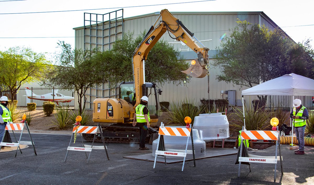 achengardner's tweet photo. Prepare for takeoff! We are rehabilitating 29 manholes adjacent to the Chandler Municipal Airport.
#achengardner #construction #manhole #sewerlines #wetutilities #manholeinsert #manholerehab #chandlerairport #chandleraz https://t.co/1iYB1Zbrar