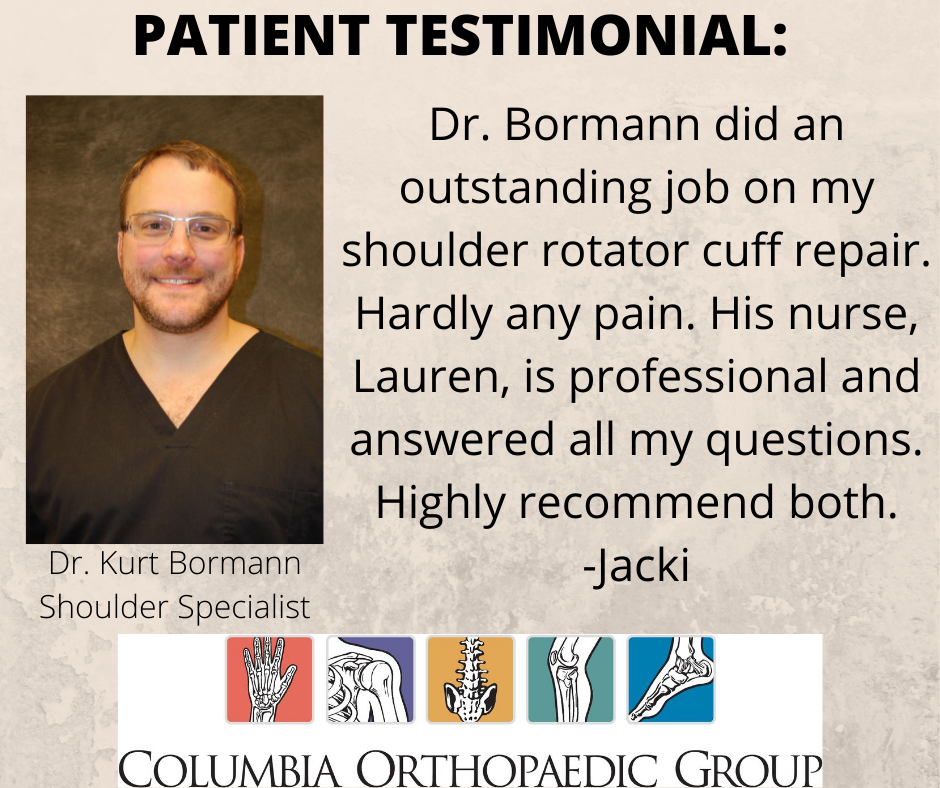 ColumbiaOrtho's tweet photo. Thank you, Jacki! For more information on Dr. Kurt Bormann, our shoulder specialist, visit his webpage:
https://t.co/a4prGFvU2c
#ColumbiaOrthopaedicGroup #DefiningExcellence #DEx #Shoulder #ShoulderImplant #TotalShoulder https://t.co/IrUMEkdyeI