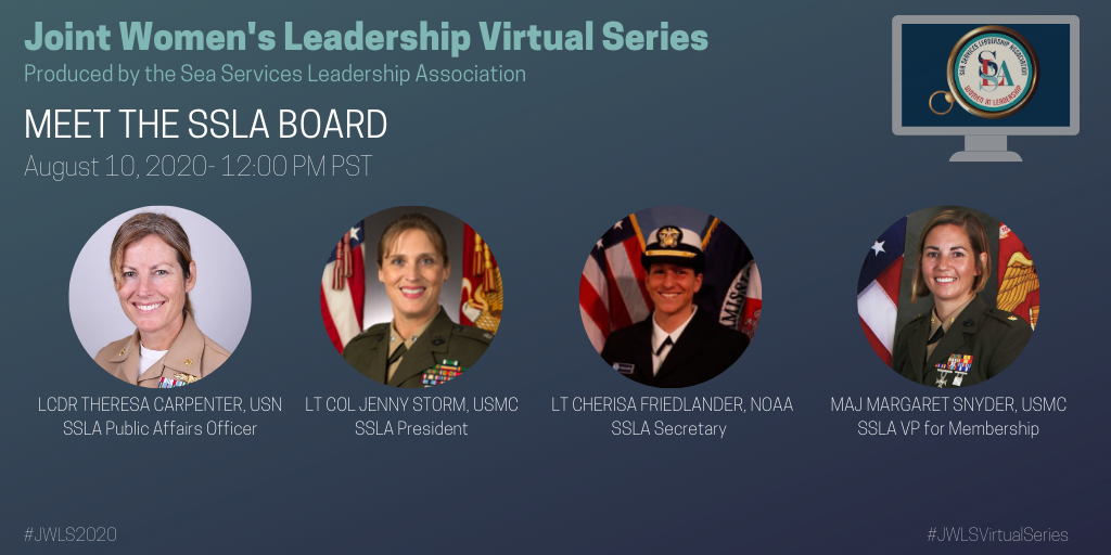 SeaServiceLead's tweet photo. Kick off the Joint Women's Leadership Virtual Series with us on Aug. 10 by hearing from the people who make it happen. Learn about how to become involved with SSLA, get an overview of the series and find out more about #JWLS2021!  #JWLSVirtualSeries 
https://t.co/MHdja19wdC https://t.co/ON20wn8MJP