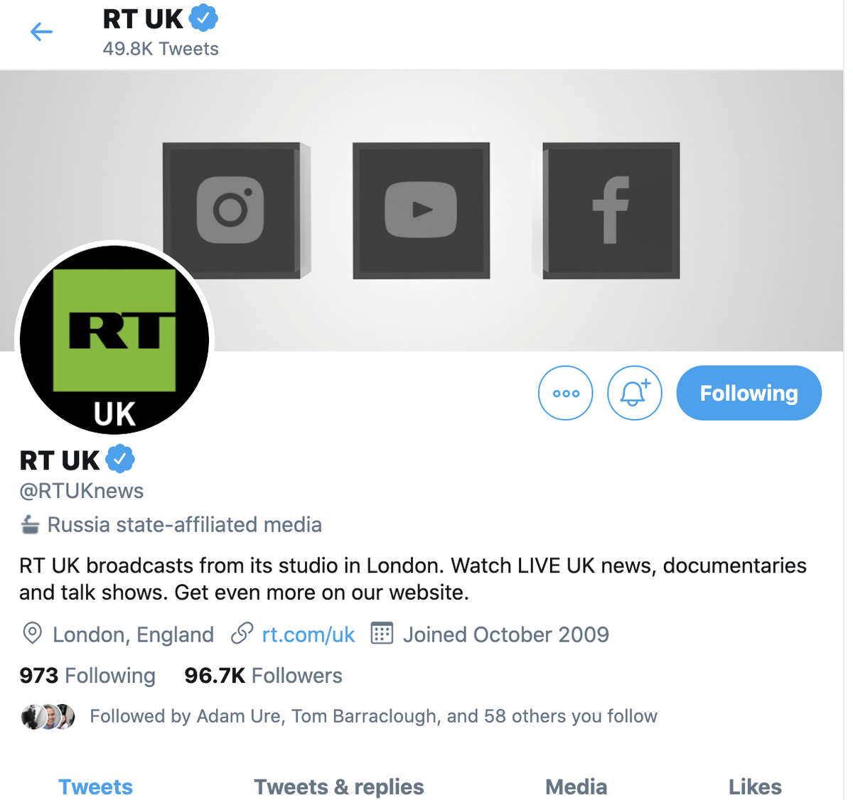 Another interesting Chinese account that's got a label is that of the outspoken editor-in-chief of Global Times  @HuXijin_GT. Three other Russian outlets that have labels:  @RTUKnews, state-owned  @tvrussia1, and Sputnik's Persian language account