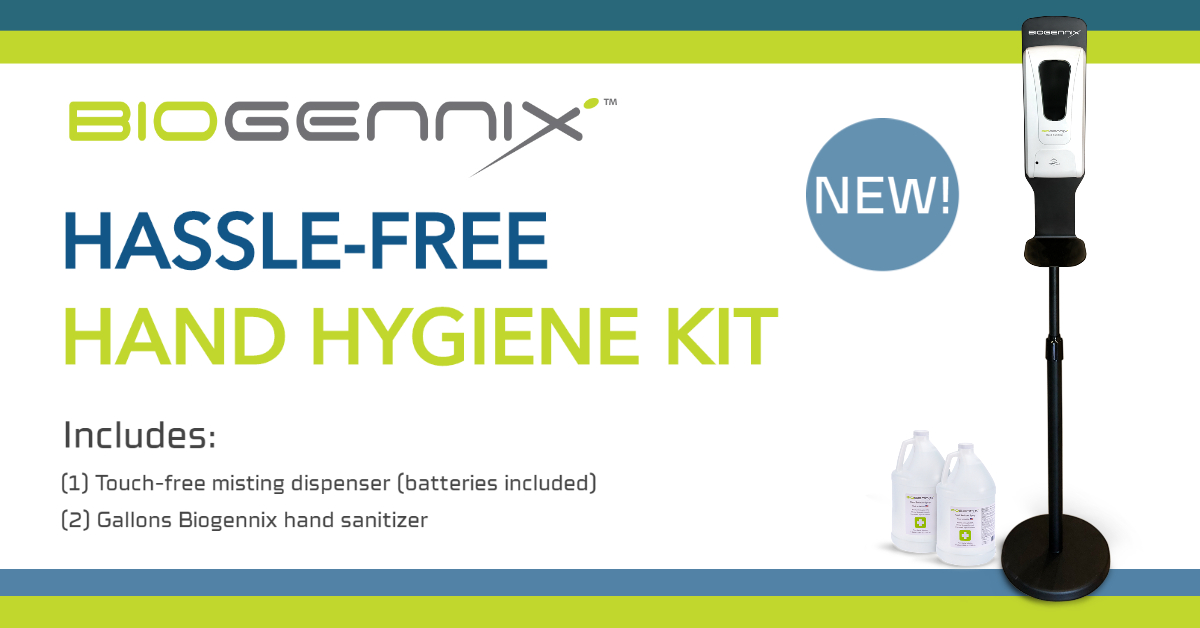 NEW! Biogennix.com now offers touch-free portable dispensers, bundled with two gallons of our hospital-grade sanitizer! Dispensers are cordless with a slim design and they can be placed virtually anywhere. biogennix.com #cleanhands #beatcovid19