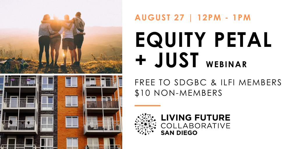 SD_GBC's tweet photo. Interested in taking a closer look at the LBC 4.0 Equity Petal and JUST Label? Join us on August 27th to learn more: https://t.co/6yzaSFu6nr πΌ @Living_Future #SD_LFC https://t.co/qBKTKXI7a8