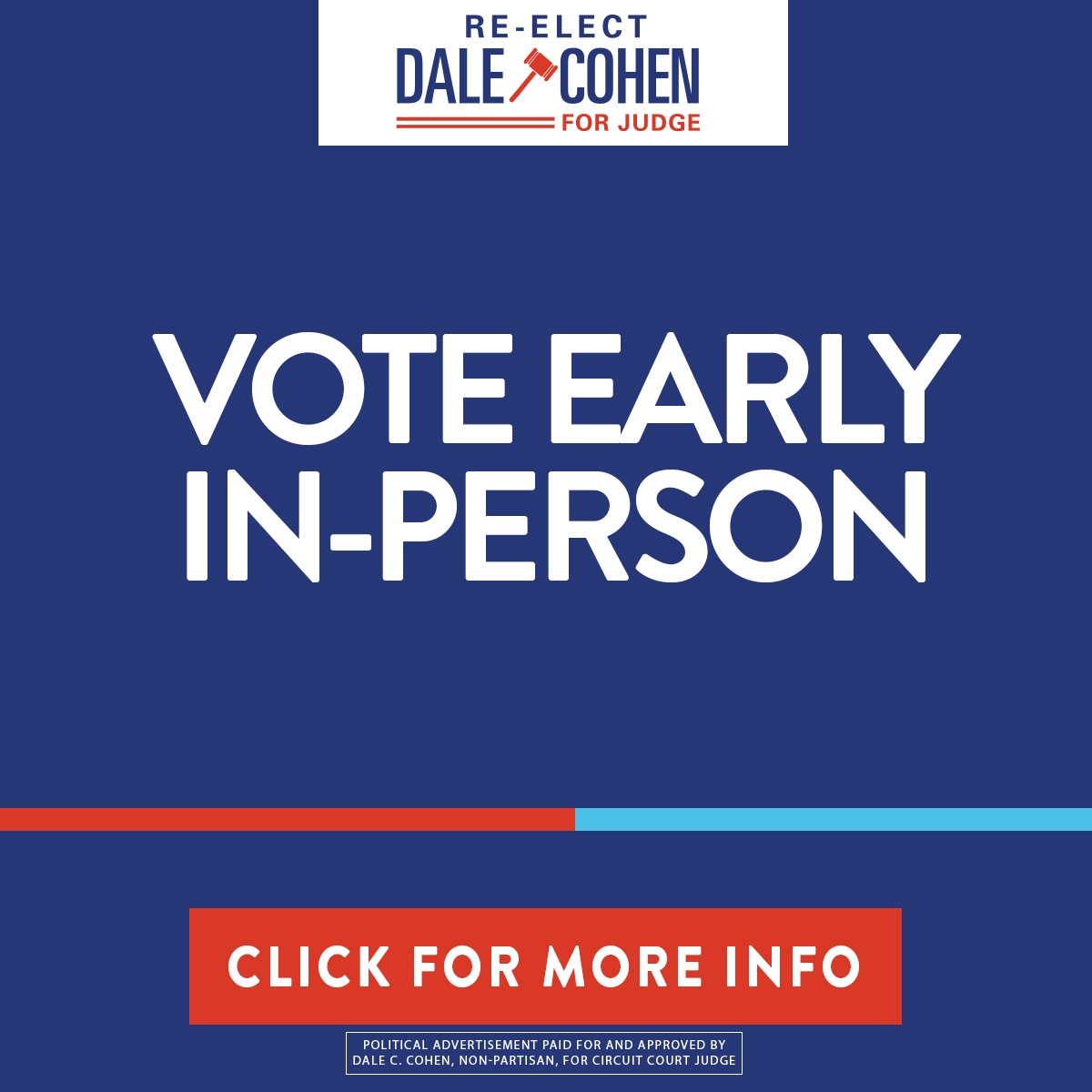 JudgeDaleCohen's tweet photo. Now is your chance to join numerous community organizations and local officials in supporting Dale. 

Early Voting begins this Saturday, August 8th. Click here for the full list of locations and hours: https://t.co/i1balOhFXZ https://t.co/wwpujaxDP2