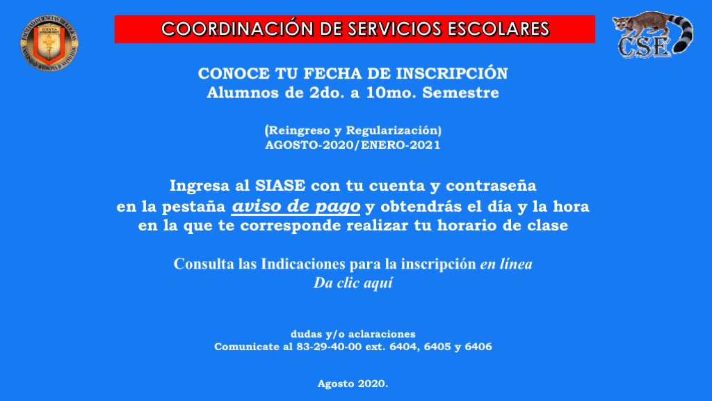 biologiauanl's tweet image. 🔵Conoce tu fecha de Inscripción para Alumnos de 2do. a 10mo semestre (Reingreso y Regularización) 
Agosto-2020 Enero-2021⚠️

👉👉Consulta las indicaciones para la inscripción aquí: bit.ly/2DKv9VB

#BiologíaUANL #SomosUNI #SIASE