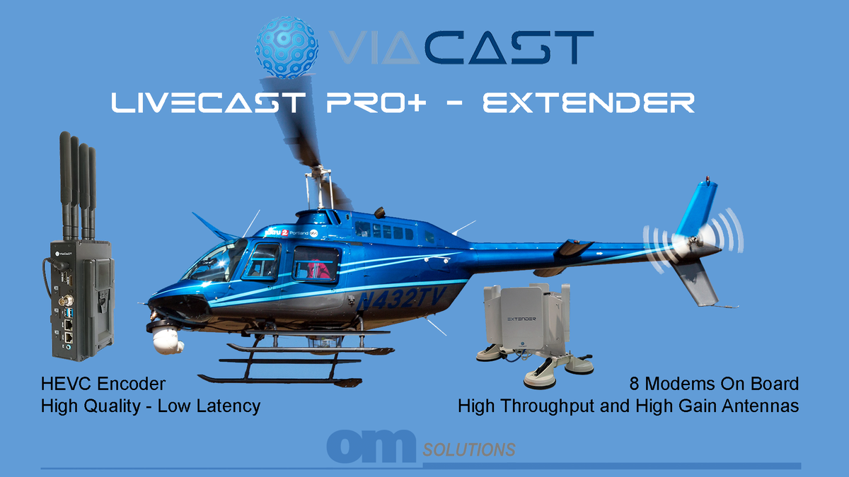 OMSolutionsTW's tweet photo. #Live Broadcast from #Helicopter using #Livecast and #EXTENDER from #Viacast. #HEVC High Quality Low Latency over #VirtualFiber and 8 Modems #Bonding. Watch the video https://t.co/AvBWb7VvrS https://t.co/EKYHKWJTsJ