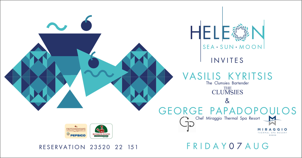 EventsHeleon's tweet photo. Heleon invites Vasilis Kyritsis #theclumsies #bartender &amp; George Papadopoulos #chef @MiraggioThermal 

#HeleonEvents https://t.co/zqLBGKFUF0