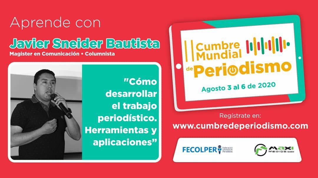 NoticiasDBoyaca's tweet photo. Hoy a las 4pm estaremos pendientes de la 9resentscion de @javiersneider en la cumbre mundial de periodismo. 

Hoy, último taller en la #CDP2020. Aquí esta el enlace de transmisión https://t.co/z2ZhDV8Ltt

#journalist #periodistas #journal https://t.co/zIojeNSKKk