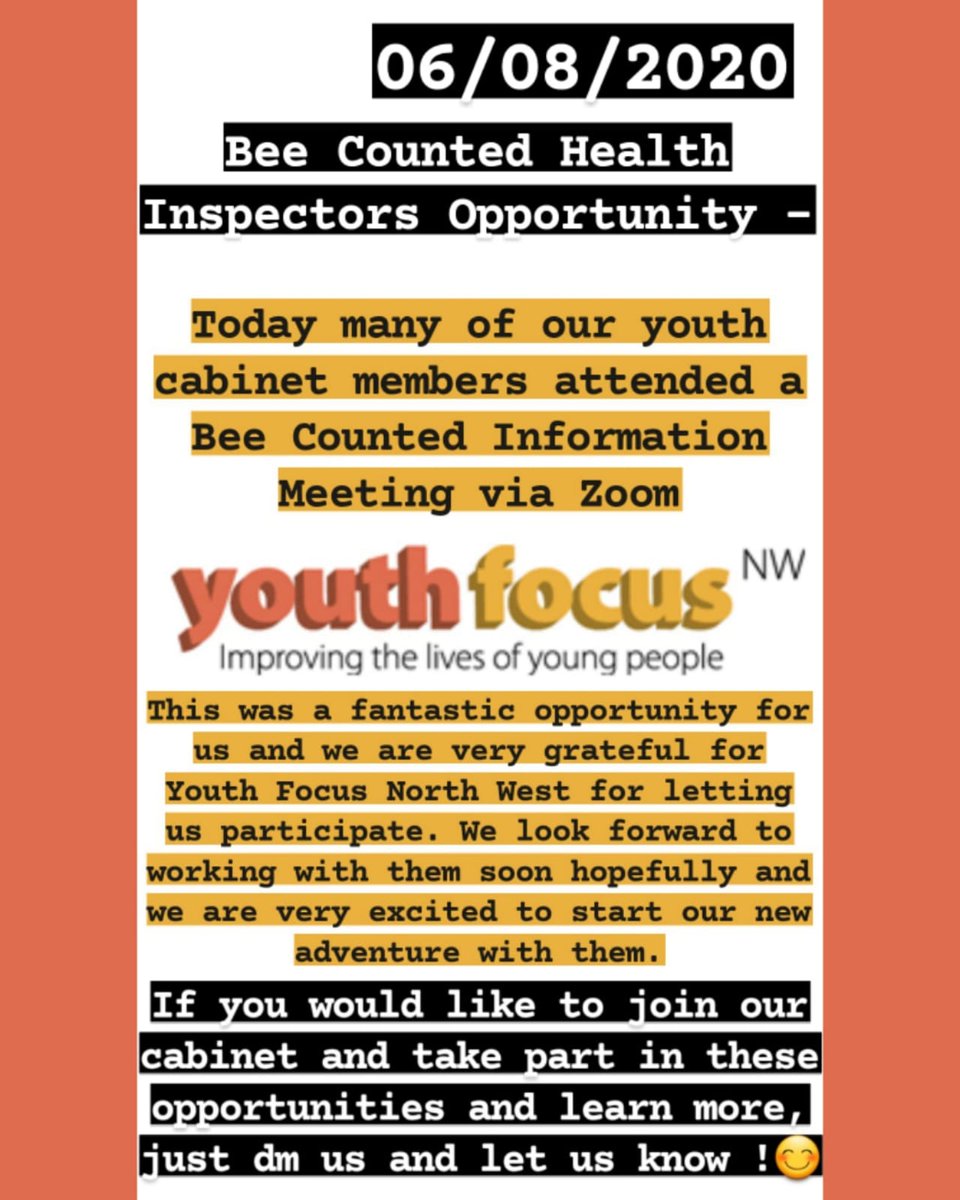 RysSaima's tweet photo. Today many of our Youth Cabinet members attended, Bee Counted Heath Inspectors Opportunity Meeting. It was a great zoom by @laurenb_ymhm & learned alot. We look forward to working with @youthfocusnw again in the near future! #beecounted #younghealthinspectors @RochdaleYouthie https://t.co/634pEduHEv
