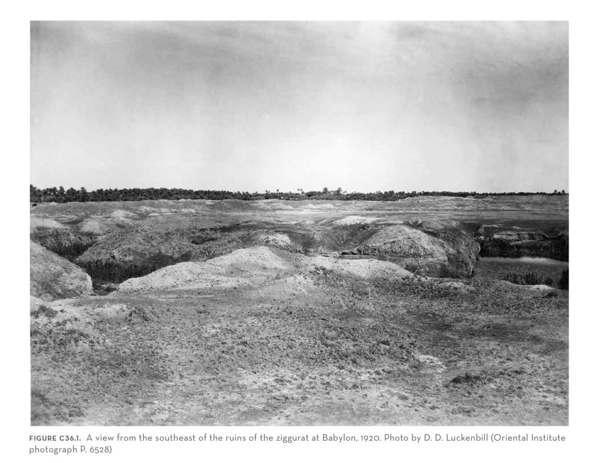 The ruins of the Ziggurat of Babylon in 1920, compared to a plaster reconstruction of the 7-story structure by German assyriologist Eckhard Unger