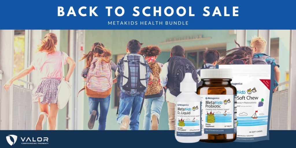 ValorPharmacy's tweet photo. Get back to school ready with our Kid's Health Bundle! Includes MetaKids™ Probiotic, MetaKids™ D3 Liquid, and MetaKids™ Multi Soft Chew.
Shop Now: https://t.co/LpTLnC9CB2
@metagenics #BackToSchool #ValorCompounds #ValorPharmacy #ValorCompoundingPharmacy #backtoschoolsale https://t.co/Kr6OsVA9Gy