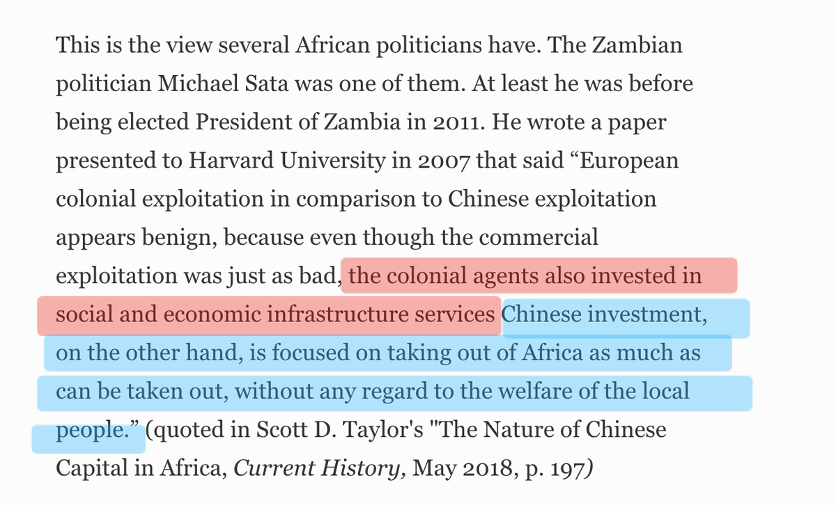 Of course, China is not asserting sovereignty over Zambia like the British did. The Zambian government has a contract and/or treaty with China.  So even qualitatively it is different. Therefore, we can confidently assert that Michael Sata is wrong.