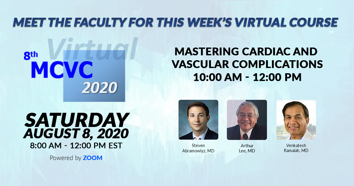 CRT_meeting's tweet photo. Last call for the #MCVC course! Learn from the best. Presenting faculty: Drs. Nelson L. Bernardo, Aravinda Nanjundappa, Walter A. Tan, Michael Miller, Michael Stoner, Steven Abramowitz, Venkatesh Ramaiah, and Arthur Lee.
#CRTvirtual
Free registration 👇
https://t.co/TDWwJ7epLz https://t.co/19KXf472G8