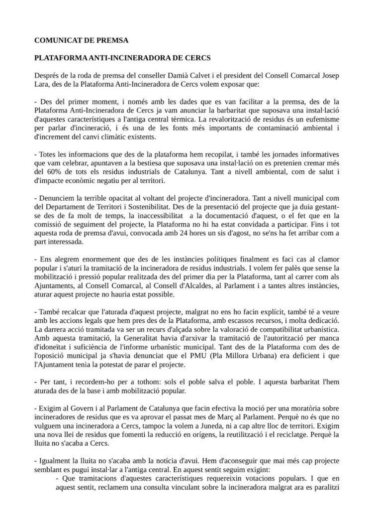 PCercs's tweet photo. 🧨🧨🧨COMUNICAT DE LA PLATAFORMA⬇️⬇️⬇️ https://t.co/8MLaLd12d3