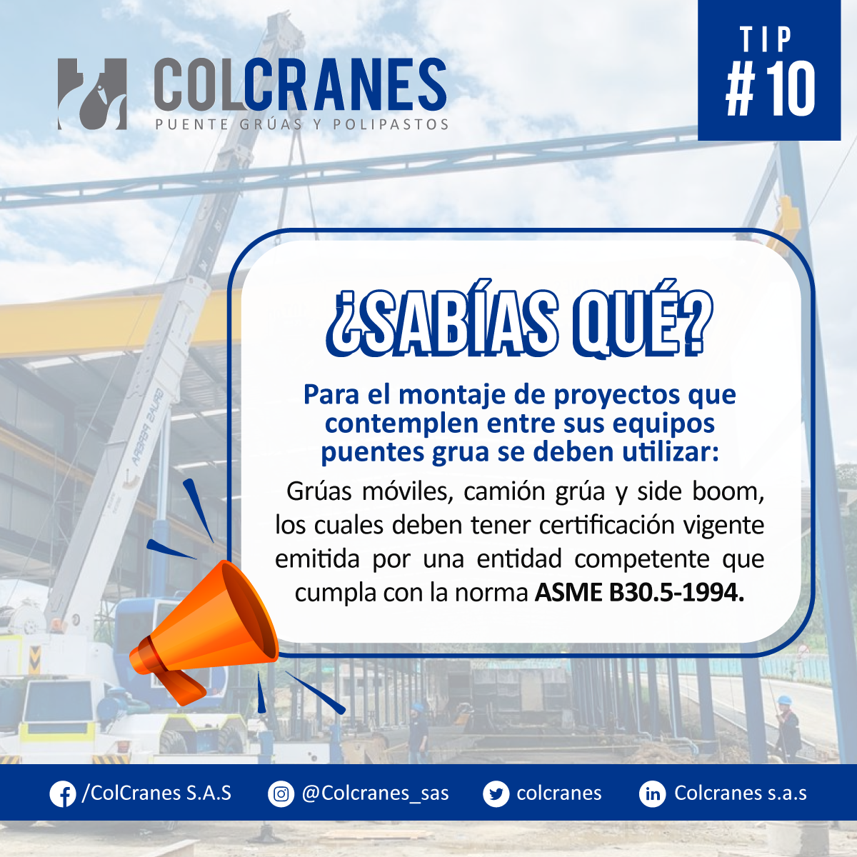 colcranes's tweet photo. ¿Sabía usted qué?...Para garantizar la seguridad de todos los proyectos es necesario cumplir con la norma ASME B30.5-1994. 
Recuerde que los accidentes duelen, la seguridad no.
#SeguridadYsalud #Seguridad #Izaje #Carga #familiacolcranes #Izaje #Grúas #PuenteGrúa #Cranes #Grúa https://t.co/6mC0Yj4mV0