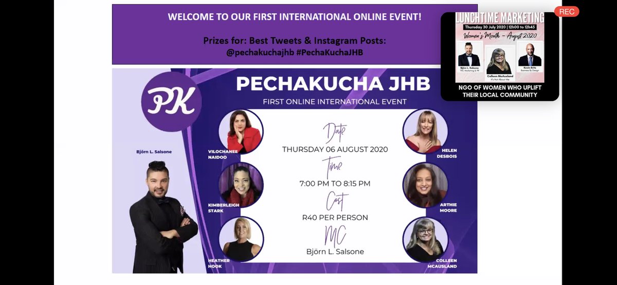 My goodness! Are you watching <a href="/PechaKuchaJHB/">PechaKucha Johannesburg</a> tonight?

We have <a href="/Mo_Malele/">Mo Malele</a> with her words;
We had <a href="/HeatherLHook/">Heather Hook</a> with local, innovative biz we can all support;
<a href="/StarkRavingProd/">Kimberleigh Stark</a> telling stories of heroines!
Colleen from #ItsNotAboutMe with their amazing community work!
Inspiring! ⭐️