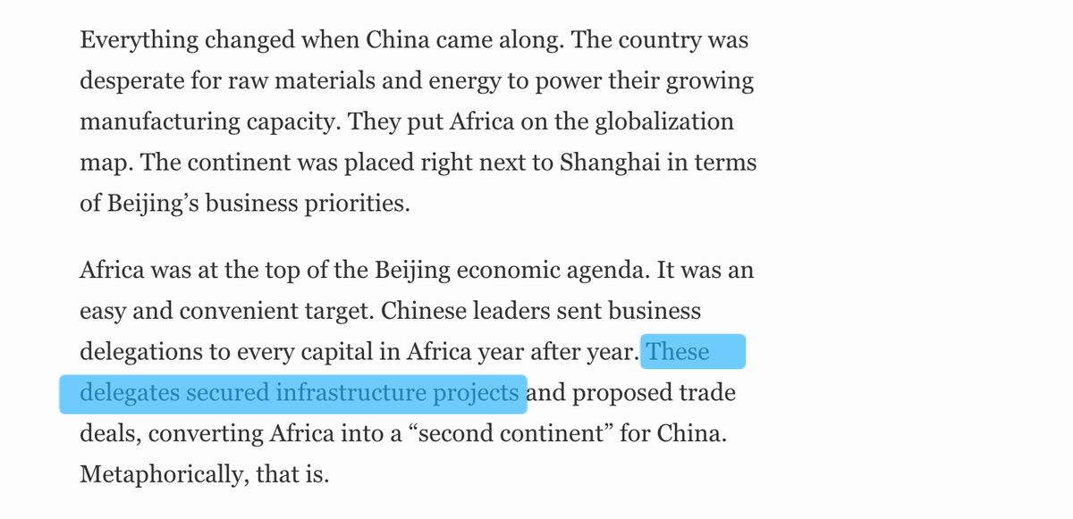 So even the author of this article admits that China is setting up infrastructure.