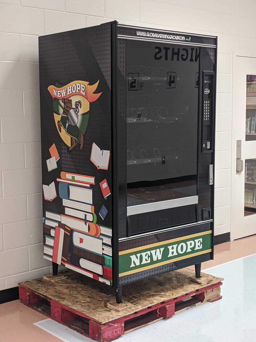 MickiFoster's tweet photo. What started as a "want" from a social media pic became a reality for our kids @NHE_HCS thanks to @berry_leneberry,  @mrs_lauren_NHE, @SnappingShoals, &amp; @NHEPTO1! We're so excited about our new book vending machine! Can't wait to see our kids rewarded with books! @HenryCountyBOE https://t.co/fcmwVGHAYZ