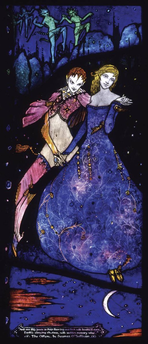 Harry Clarke is one of the key Western artists in his creation of astonishing stained glass. His Geneva Window (1927) includes many beautiful Irish lovers. Clarke is relatively unknown outside of Ireland as much of his amazing work is housed in churches up & down the country