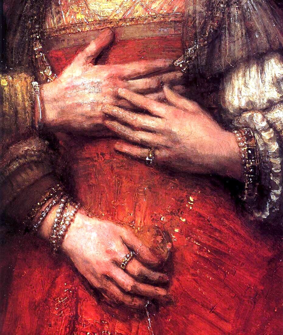 Rembrandt’s The Jewish Bride (c1665-9) is, in my opinion, the best love painting in history. The ballet of hands & gesture are superlative. Rembrandt needs to be seen as a storyteller & this is the most joyful of all his works.