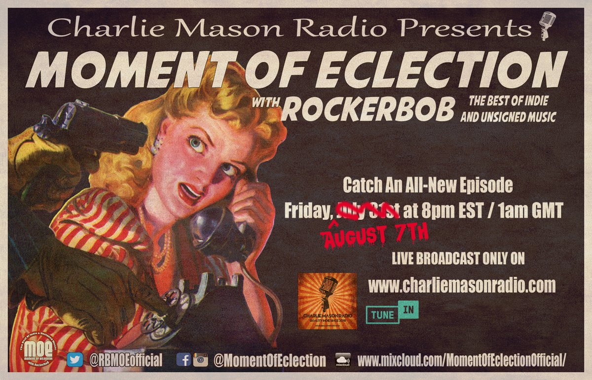 There will be a new LIVE show Friday night on charliemasonradio.com featuring new music by: <a href="/forgetting_the/">Forgetting The Future</a> <a href="/AngelaPredhomme/">Angela Predhomme</a> <a href="/TheCityGates/">The City Gates</a> <a href="/TheBrothersSte1/">The Brothers Steve</a> <a href="/fedbysound/">Fedbysound</a> <a href="/FontenotMykal/">DangerContaminated</a> <a href="/TheAlmsmen/">The Almsmen</a> <a href="/DiamirOfficial/">Diamir (Official)</a> <a href="/Myoctopusmind/">My Octopus Mind</a> <a href="/fabtheduo/">FAB THE DUO</a> &amp; more!

Only on Charlie Mason Radio