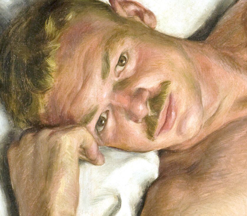 American Paul Cadmus, one of the finest painters of the human form, painted Jerry in 1931. It’s an intense & intimate picture of his lover Jared French. Another observation of forbidden love is his matter of fact scene of gay domesticity (The Bath, 1951)