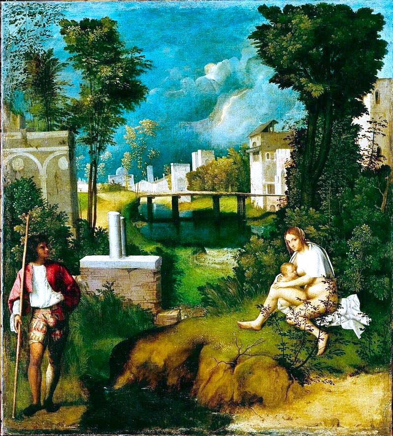 Giorgione is one of the masters of the Renaissance. We know curiously little about him. One picture, The Tempest (1506-8), defies a clear analysis. However I think it’s about spiritual love. And all the more beautiful for that.
