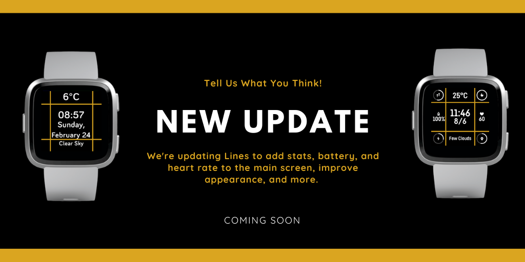 mayerdevstudios's tweet image. We're updating Lines to add stats, battery, and heart rate to the main screen, improve appearance, and more. In other words, we're make it even more beautiful and useful. 
#ComingSoon #Soon #New #made4fitbit #fitbitionic #fitbitversa #fitbitversalite #fitbitversa2 #clockface