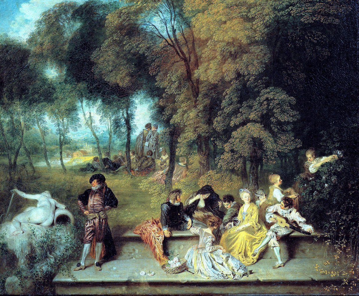 Watteau was the great French painter of love. His Pleasures of Love (1718-9) depicts his sensitive vision of an Arcadia peopled by those enjoying the interaction of pleasure.