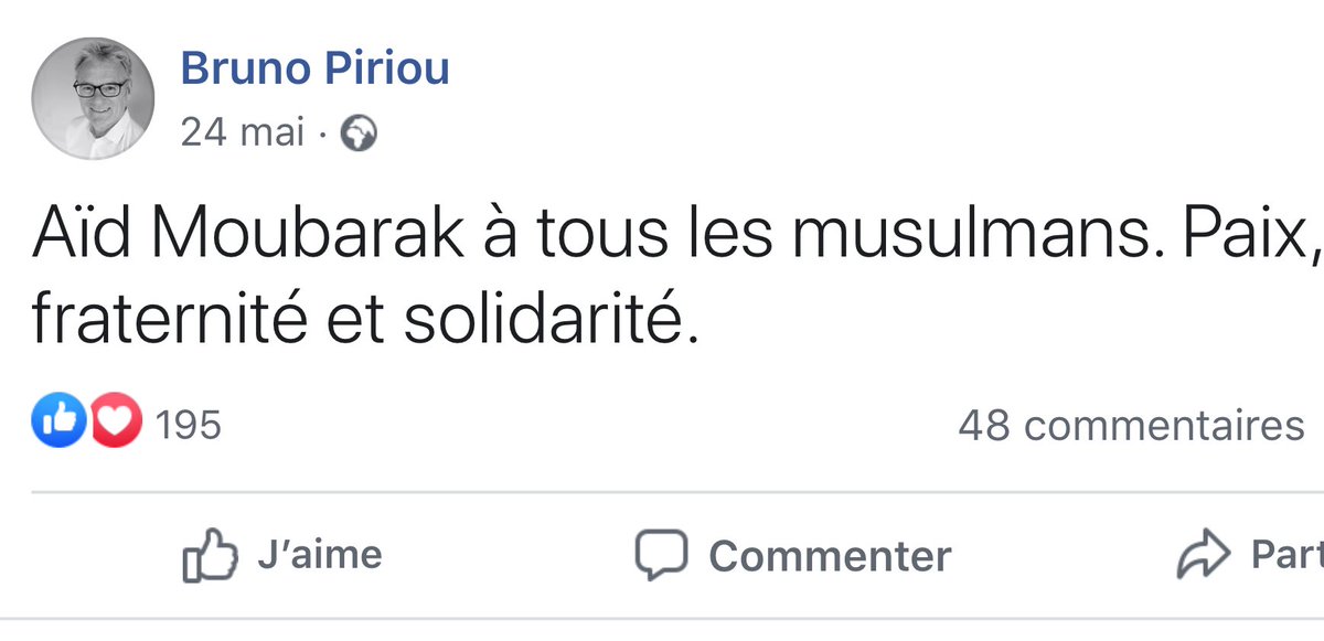 On notera également que, pendant la campagne des municipales,  #Piriou a posté des messages pour des fêtes religieuses, mais presque exclusivement musulmanes. Un élu ne devrait pas s’immiscer dans la vie religieuse, mais s’il le fait, il ne doit pas privilégier un culte.