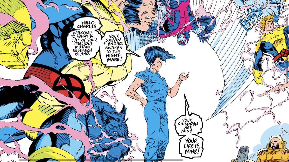 Muir Island Saga Pt 4 With Reisz dead, SK moves into Legion as a host, battles Xavier on the astral plane, and is ultimately defeated (final disappation) when Forge uses Psylocke’s psychic knife to sever SK’s link to Polaris who was being used to amplify his powers.