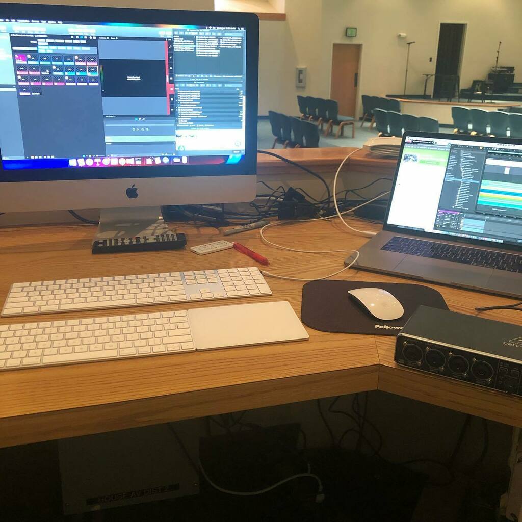 jonwellman's tweet photo. Thursday is Set for Sunday day. Getting tracks synced with @renewedvision #propresenter7. @ableton @planningcenter @apple @behringer @samsungus @shiftworship https://t.co/2BGqmDsJRd https://t.co/KeuFnmTUEt