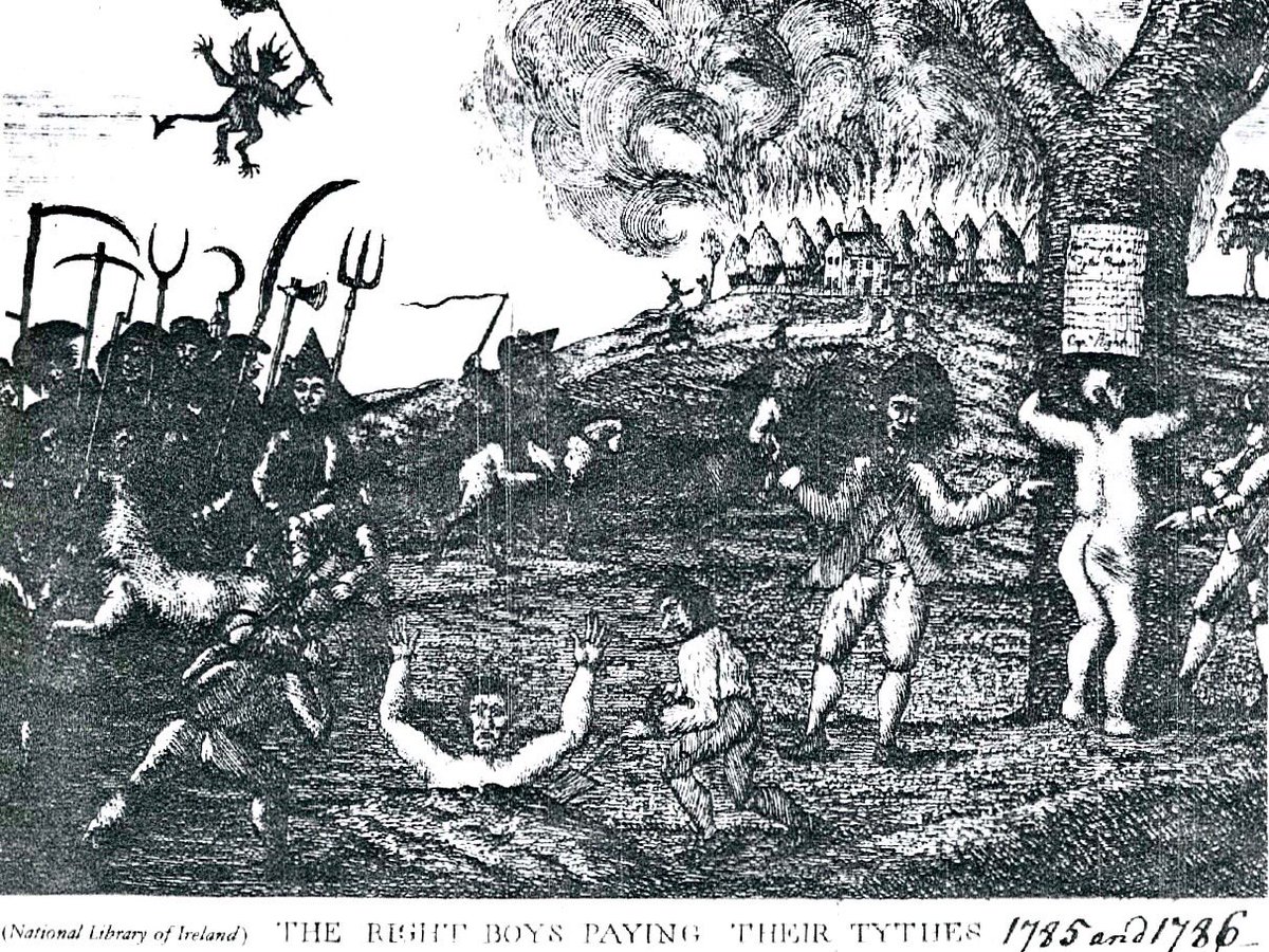 The Whiteboys were a secret society in 18th century Ireland who intimidated and beat landlords and debt collectors, and harassed British garrisons. They opposed rack-rents, tithes to the Church of Ireland and evictions, and destroyed obstructions to the Gaelic common land system.