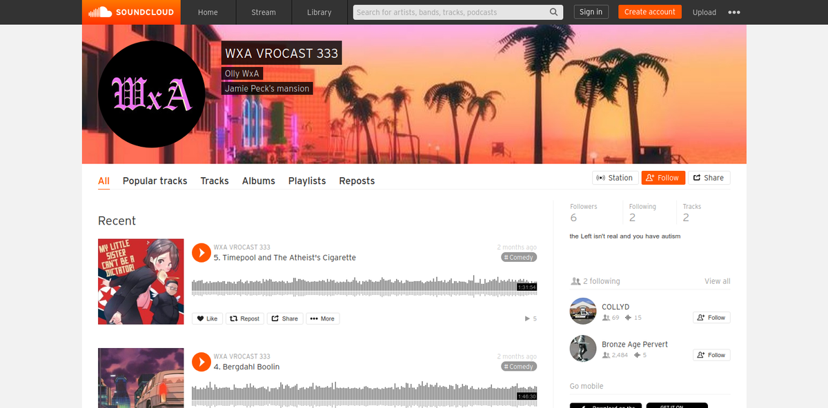 You wouldn't think a pushing-40 emo hipster would be a Siege-piller, but there you go. He called himself "j woke" on his current podcast. In the podcast he confirms he just moved back to Florida and quit his job. https://archive.is/Jhhhu&nbsp; https://soundcloud.com/ollywxa&nbsp;