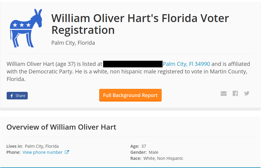 Now he lives in Palm City, FL, where he is registered to vote as Democrat, of all things. Just so you know, Democrats can be fascists and racists too. Is he really a DSA chapter pres? We couldn't determine this. Maybe  @palmbeachdsa can provide some input.