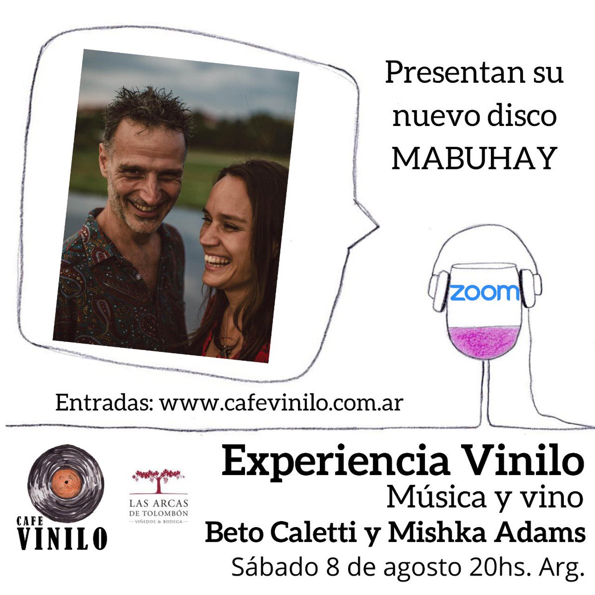 Primera presentación de disco en #Experienciavinilo con Beto Caletti y Mishka Adams, sábado 8, 20 hs