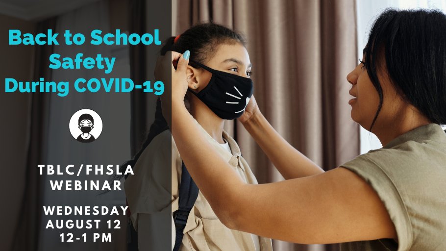 FHSLAorg's tweet photo. Join us on Wednesday, August 12 for our monthly @TBLC and @FHSLA webinar. This month focuses on Back to School Safety during COVID-19, on physical, emotional, and mental well-being, whether back to school is in-person or virtual.
Register today: https://t.co/arplsBzo2H https://t.co/bHptf1gH04