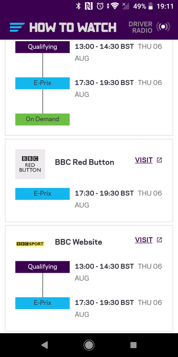 WelshyDan's tweet photo. @FIAFormulaE Why advertise that this is available on BBC Red button when this is not. Not good to have to look for alternatives to watch moments before the start of racing https://t.co/kDctxZx6PO
