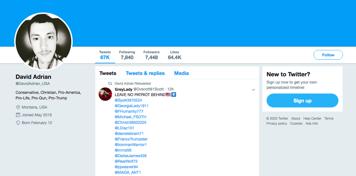 The suggestion is this troll farm was run by this cutout fake account David Adrian @DavidAdrian_USA. This is his account before he changed it to a new one that got subsequently suspended.  #infoOps