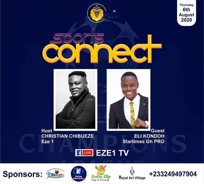 Eze1Tv's tweet photo. The @ChampionsLeague resumes this Friday with a Big Bang. @Elikondoh joins me tonight at 8pm on Sports Connect on @Eze1Tv Facebook LIVE as we bring you razor sharp analysis of the games ahead.
Don’t miss out.
@Eze1official
#SportsConnect
#eze1tv https://t.co/X2DQX9Smu8