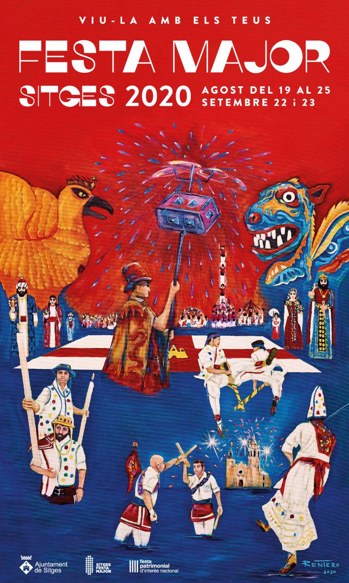 Cartell de la Festa Major de #Sitges 2020 presentat aquesta tarda al Miramar.
Una festa major reduïda als actes més simbòlics  i que serà per gaudir-la amb els nostres, amb seny i responsabilitat