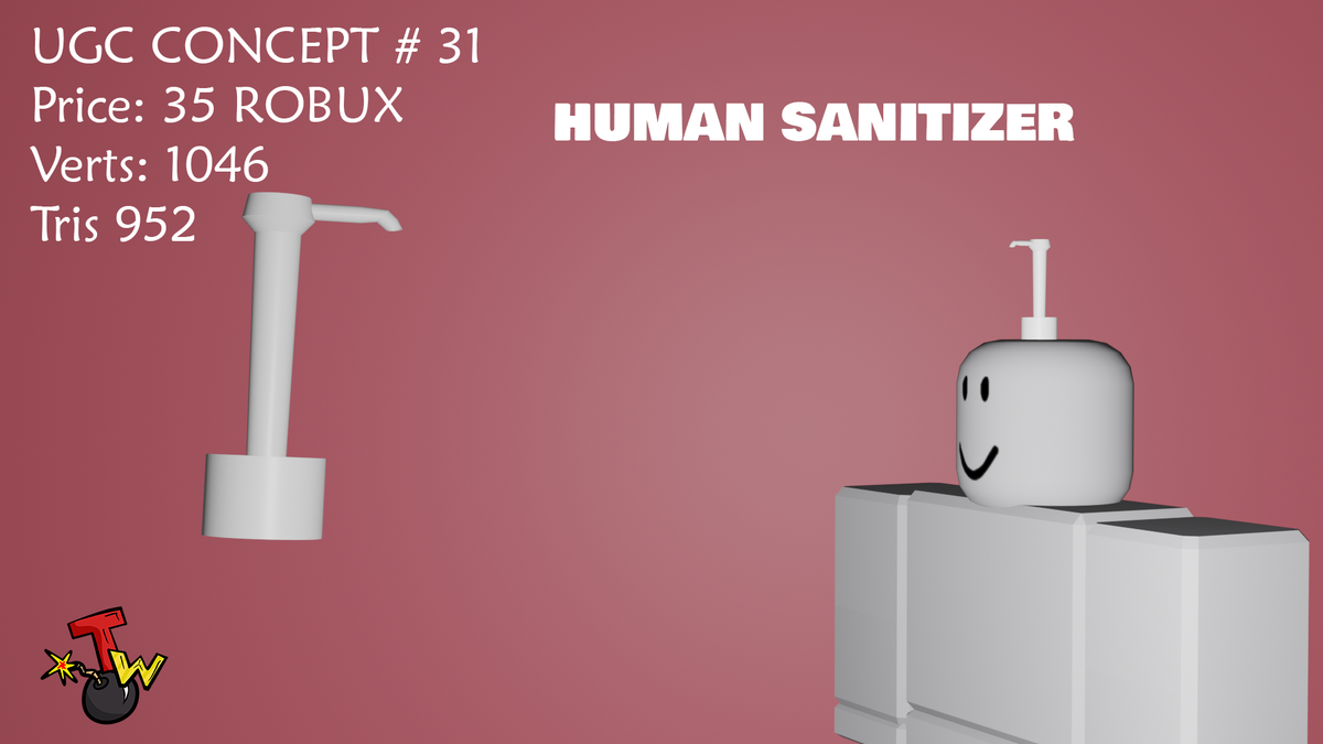 turbowhipbomb's tweet image. With the Human Sanitizer you will never have to worry about germs! Any thoughts/criticisms are appreciated!
#RobloxUGC #RobloxDev #UGCConcept #robloxart 
@robloxdevreles
@robloxdevrel